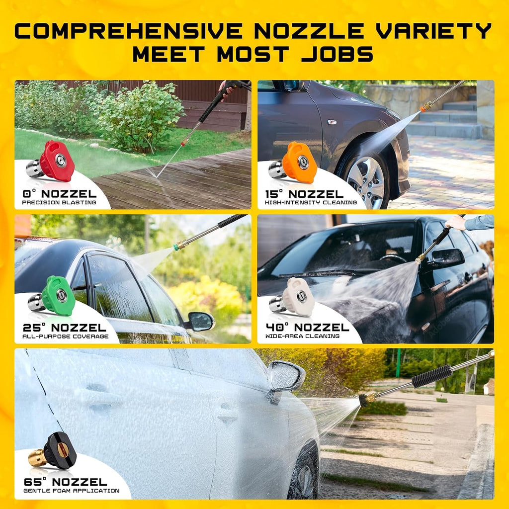 Foam Cannon for Pressure Washer, 1L Bottle Snow Foam Cannon with 5 Pressure Washer Nozzle Tips, 1/4 Inch Quick