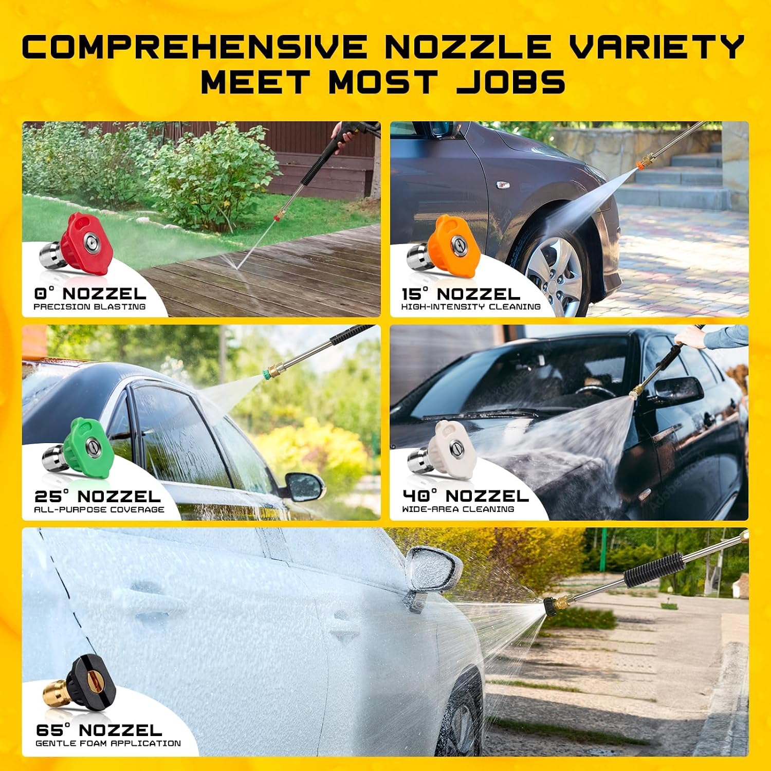 Foam Cannon for Pressure Washer, 1L Bottle Snow Foam Cannon with 5 Pressure Washer Nozzle Tips, 1/4 Inch Quick