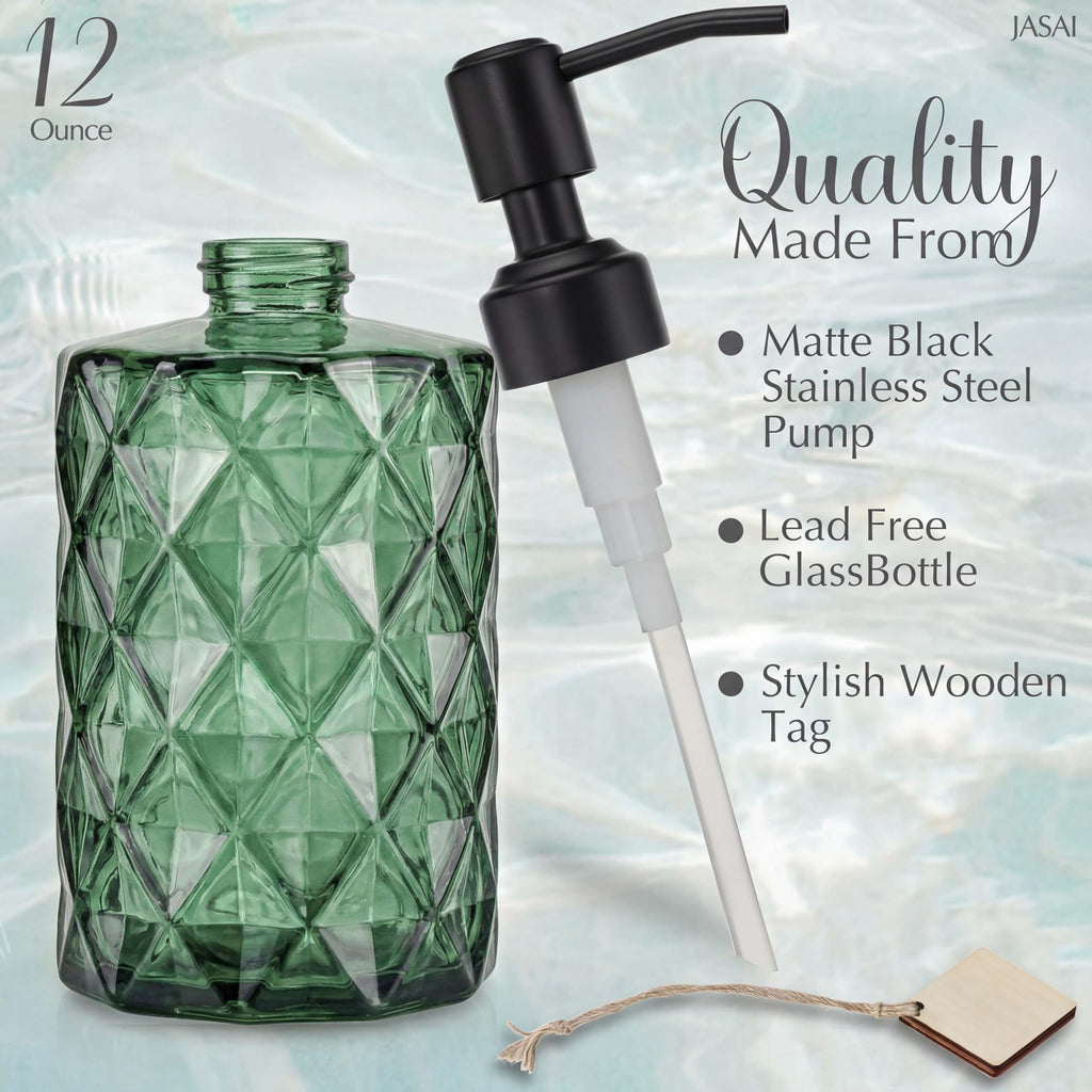 Forest Green Glass Soap Dispenser with Black Rustproof Pump