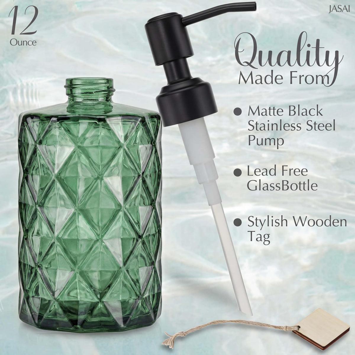 Forest Green Glass Soap Dispenser with Black Rustproof Pump