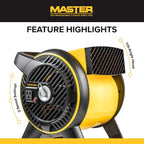 Master Heavy Duty Utility Blower, 3 Speed Portable Floor Fan with Outlet & Pivoting Head for Home & Garage Cooling, Drying and Air Circulation