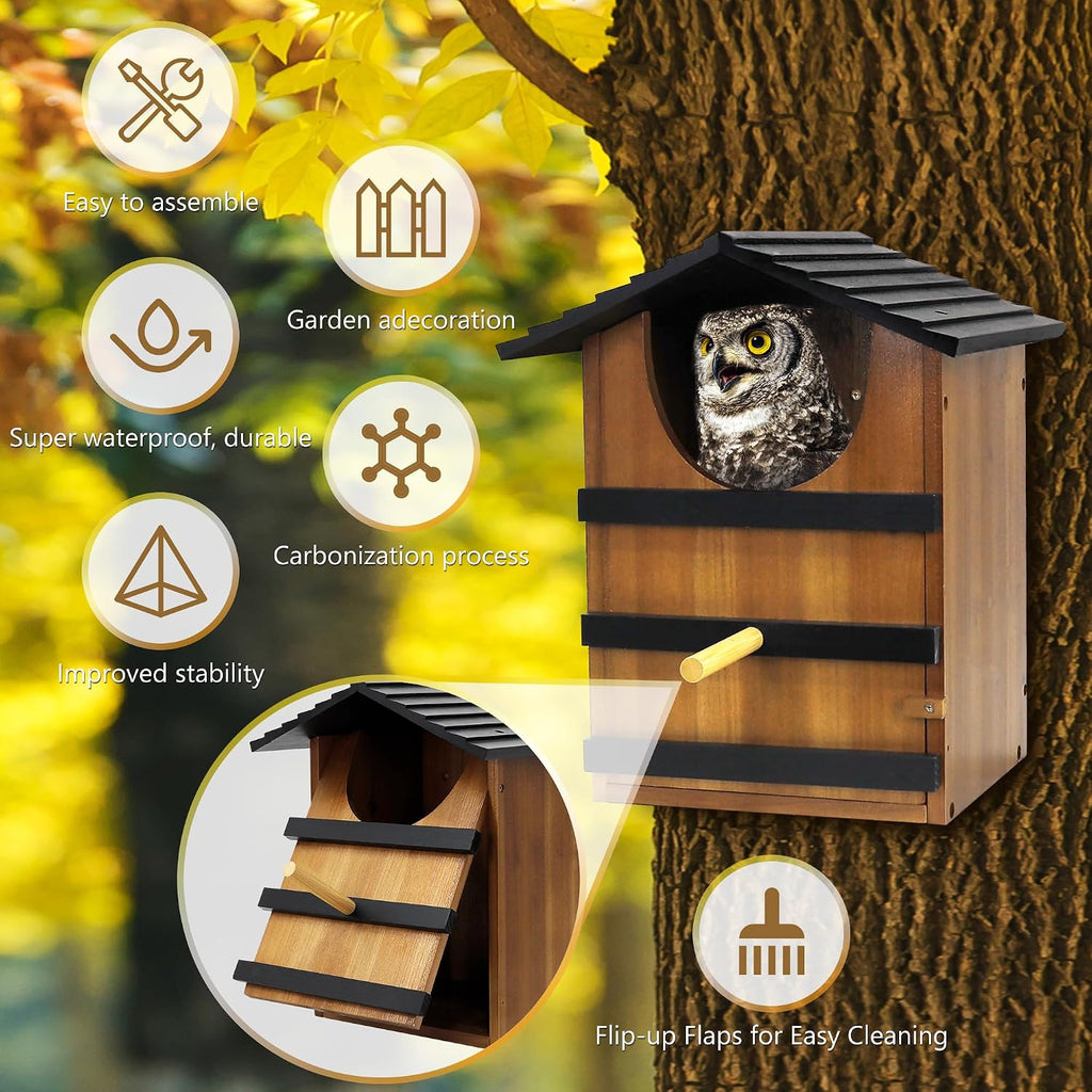 Screech Owl House for Outdoors, Weatherproof Large 14.5"x9.4"x7.8"