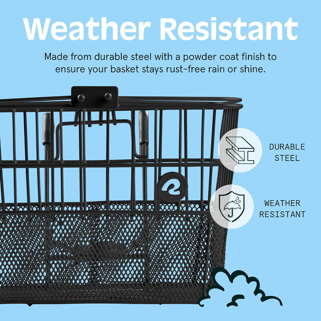 Apollo Detachable Front Bike Basket Steel Half-Mesh with Integrated Detachable Hooks and Built-In Handle, Easy