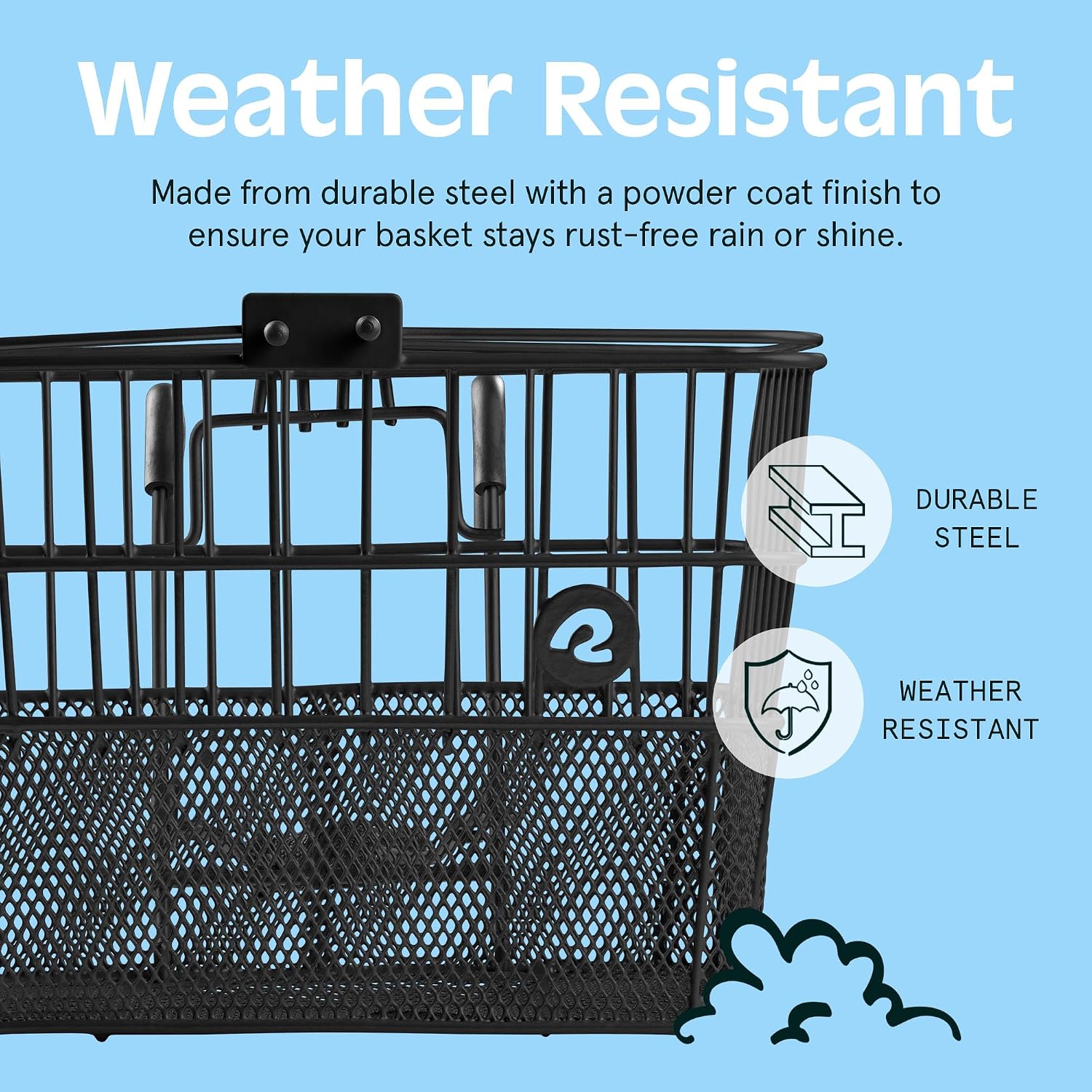 Apollo Detachable Front Bike Basket Steel Half-Mesh with Integrated Detachable Hooks and Built-In Handle, Easy