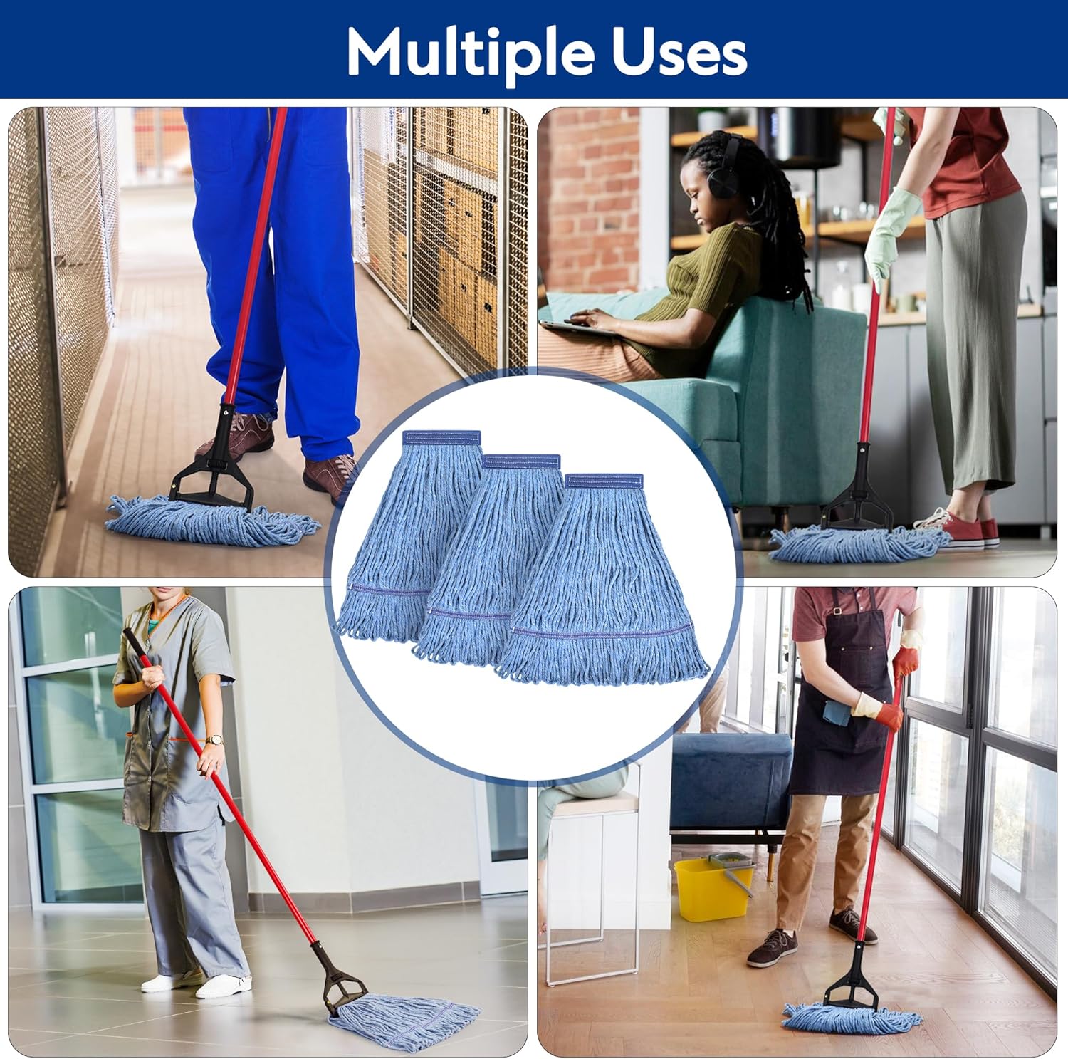 Matthew Cleaning Heavy Duty Mop Head Commercial Grade Replacement for General and Floor Cleaning, Wet Industrial Blue