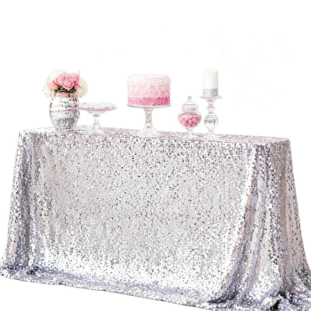 Silver Sequin Tablecloth 50x72, Sparkly Glitter for Wedding Party