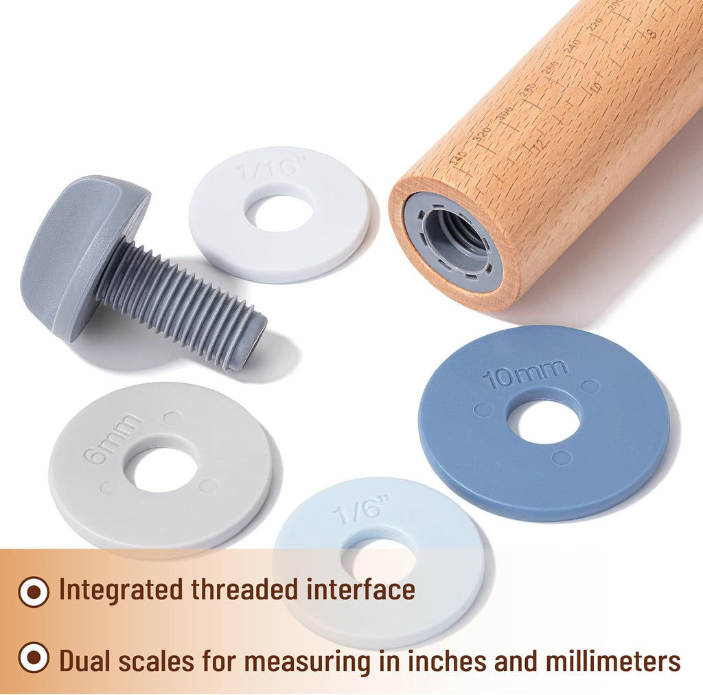 Adjustable Rolling Pin with Thickness Rings, 13.8", 4 Rings