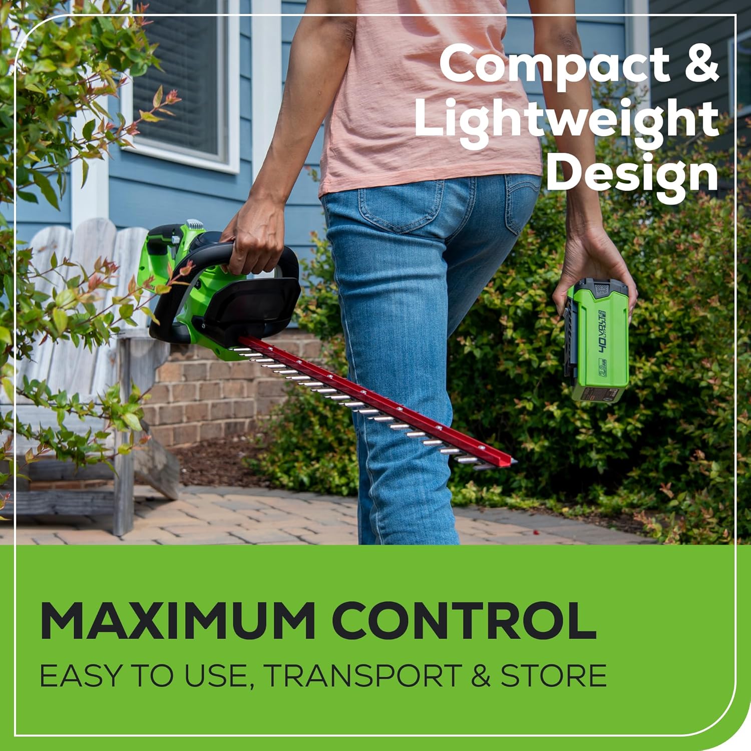 40V 24" Cordless Hedge Trimmer (1" Cutting Capacity), 2.0Ah USB Battery and Charger Included