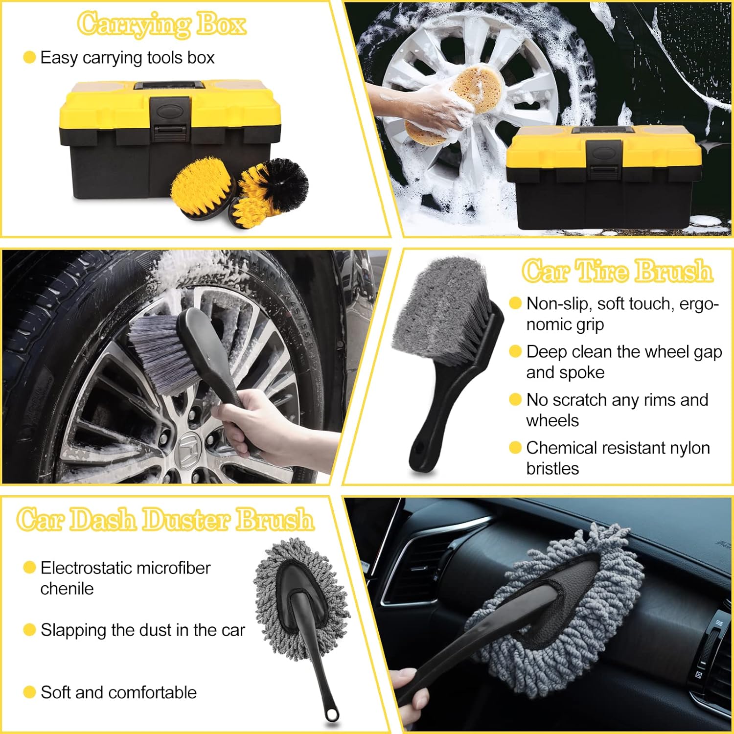 27Pcs Car Detailing Kit, Car Detailing Brush Set, Auto Detailing Drill Brush Set, Car Detailing Brushes, Car Wash