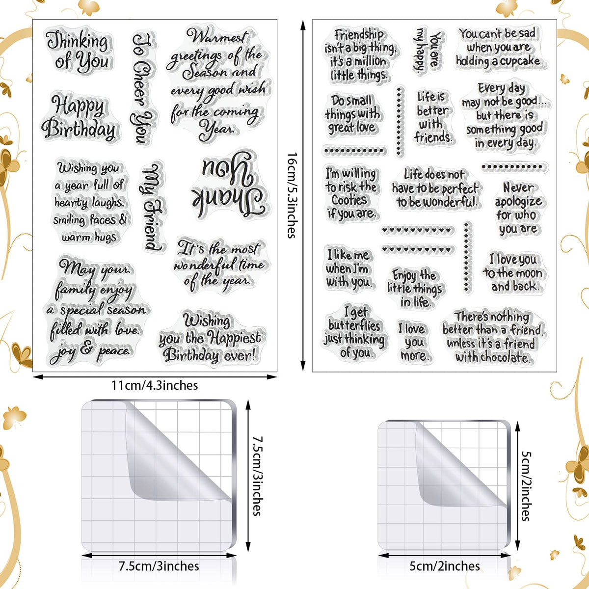 4 Sheet Sentiments Rubber Clear Stamps Set for Card Making and DIY