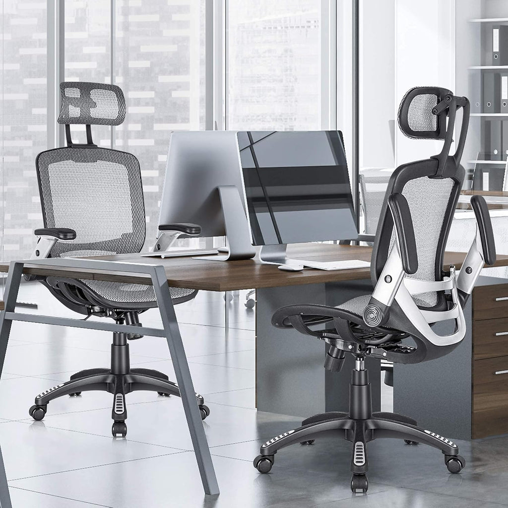 Ergonomic Office Chair, High Back Home Desk Chair with Headrest, Flip-Up Arms, 90-120° Tilt Lock and Wide Cushion