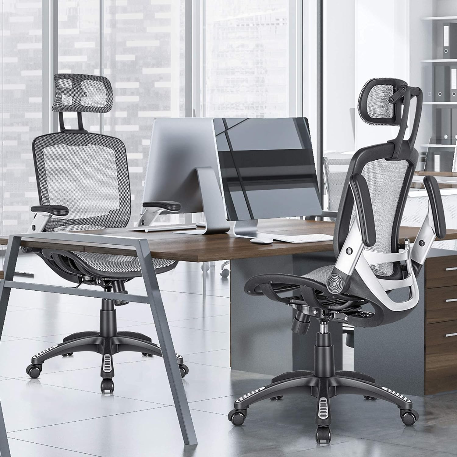 Ergonomic Office Chair, High Back Home Desk Chair with Headrest, Flip-Up Arms, 90-120° Tilt Lock and Wide Cushion