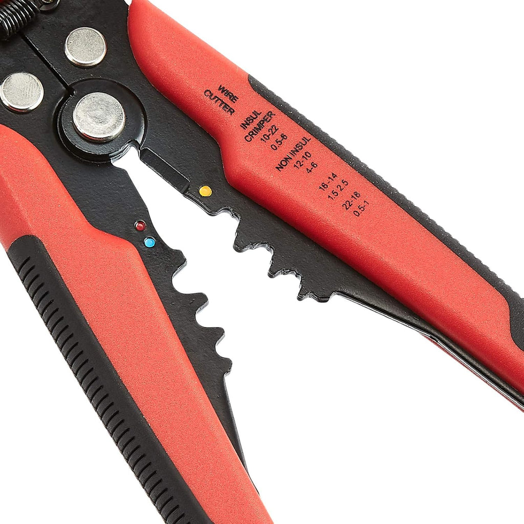 Self-Adjusting Wire Stripper and Crimping Tool, Strips 10-24 AWG, Black/Red
