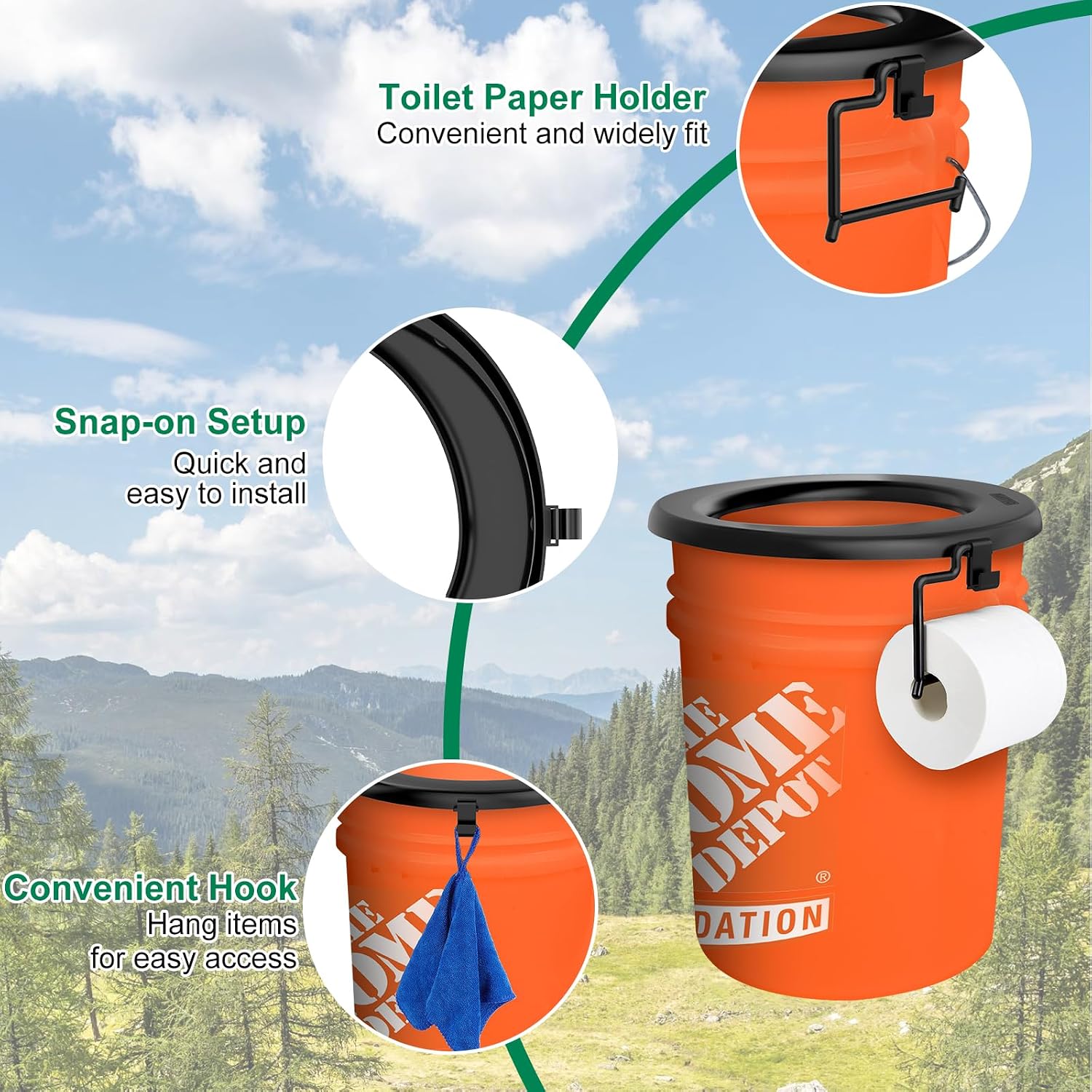 Bucket Toilet Seat, Portable Toilet Seat for 5 Gal Buckets, Camping Toilet Seat, Snap-on Toilet Seat for Outdoor