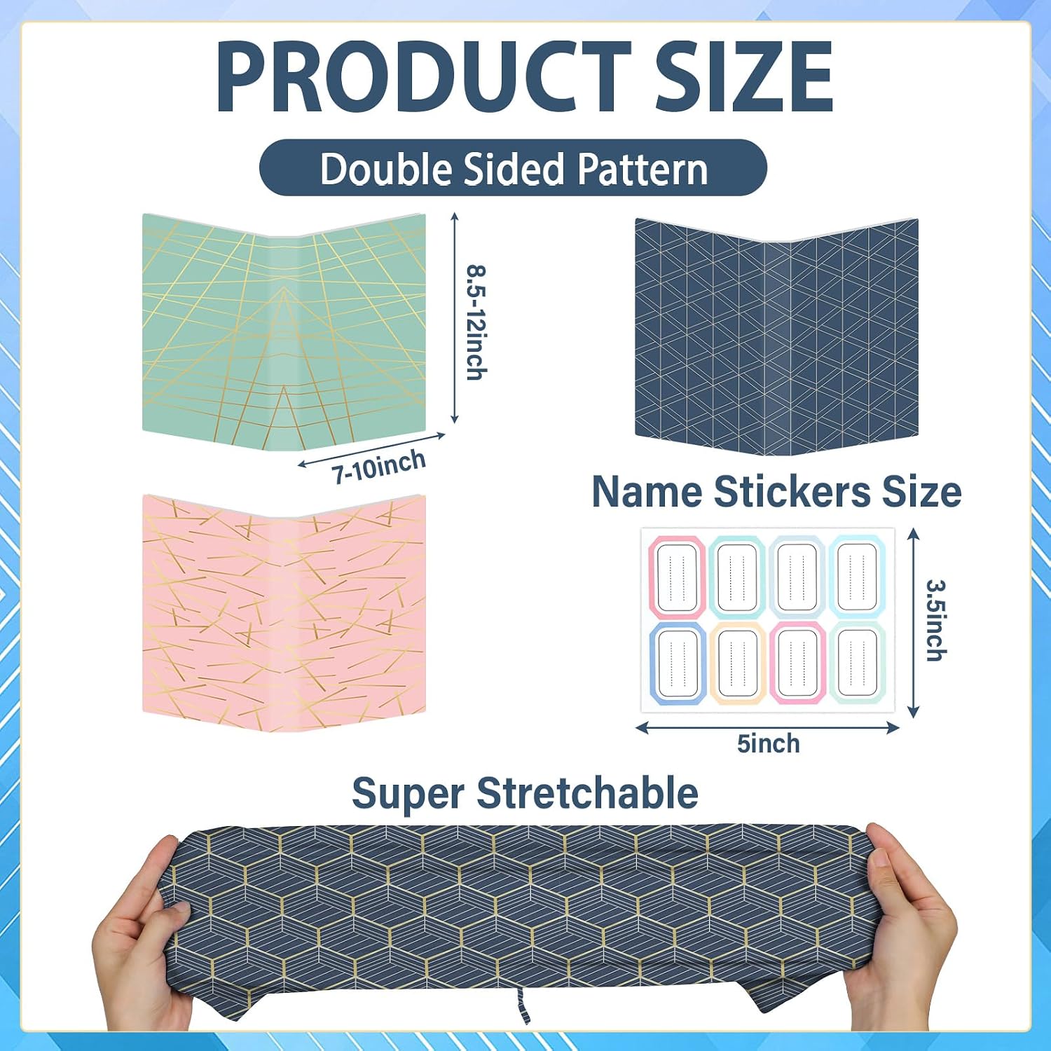 Jumbo Book Covers 7 Pack Reusable Fabric Book Cover Protective Books Covers 9 x 11 Inch Geometric Stretchable Books