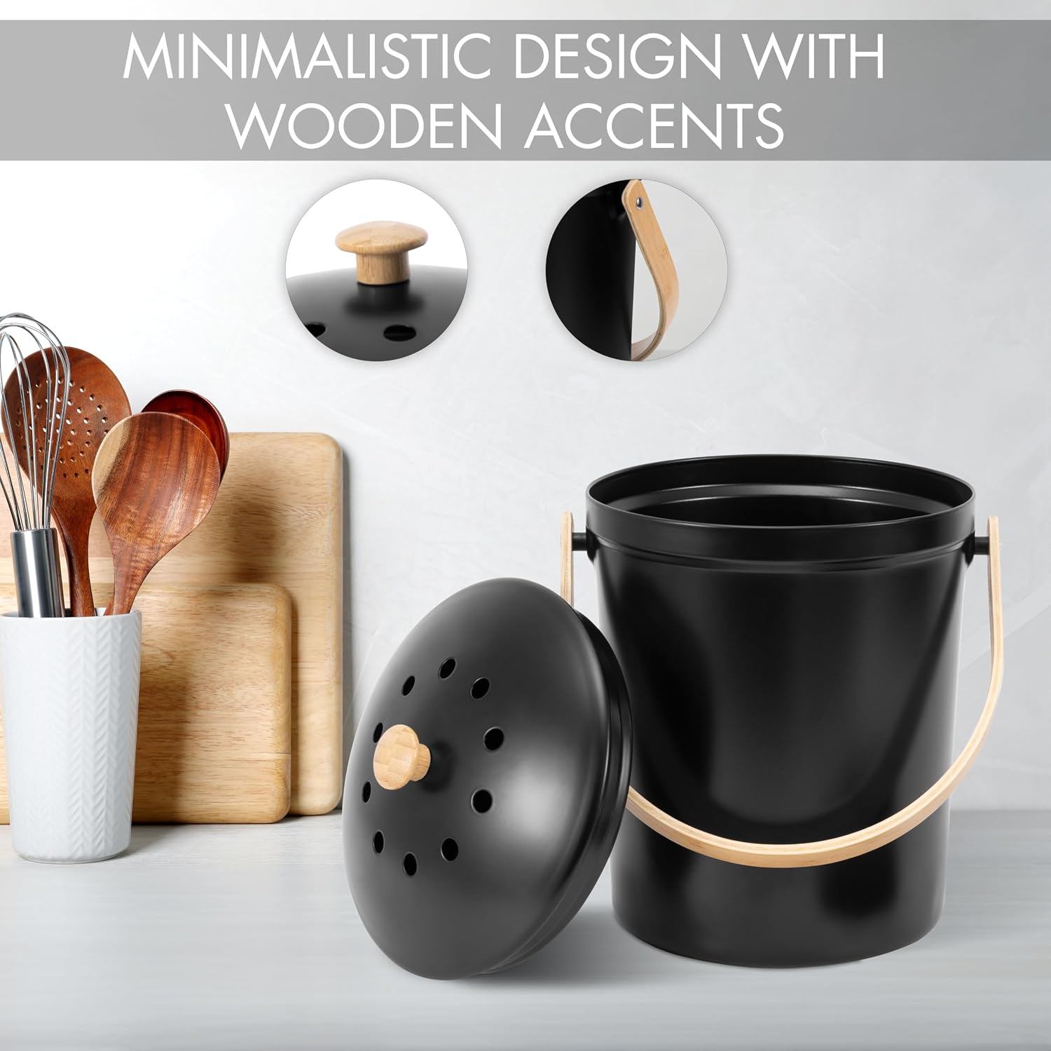 Beautiful Kitchen Compost Bin with Smell Proof Lid - Rust Proof and Odorless Compost Bucket for Your Countertop with