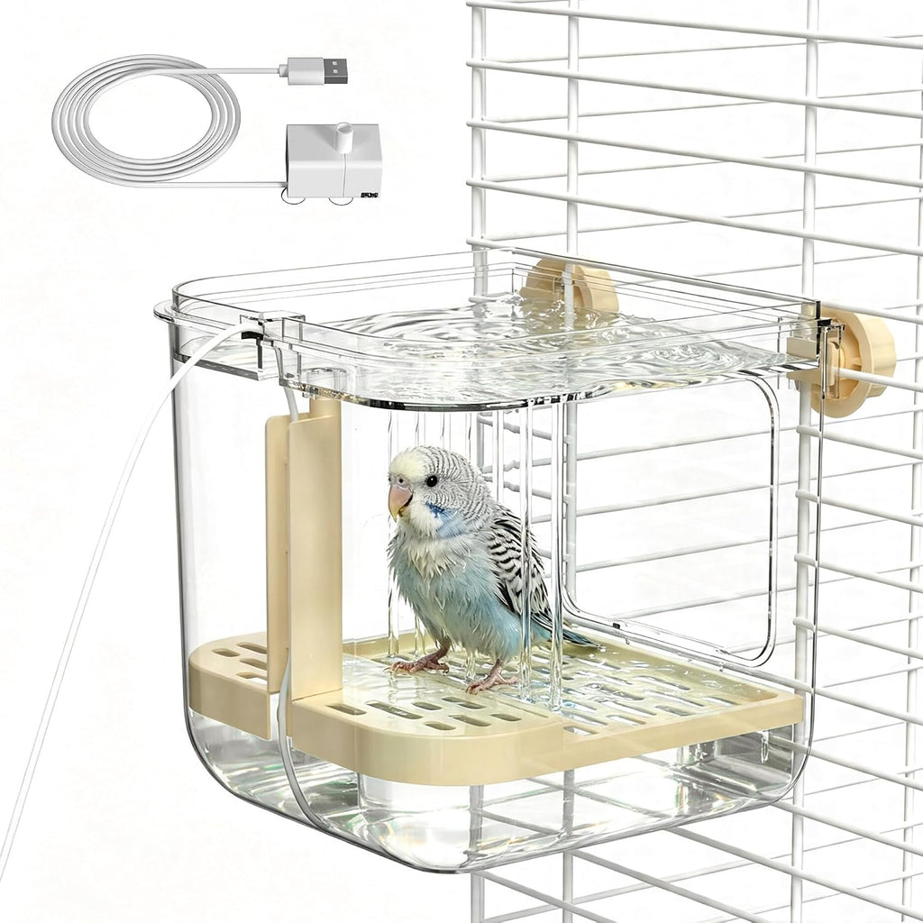 Automatic Bird Bath with Pump for Cage-Indoor Parakeet Bath Shower