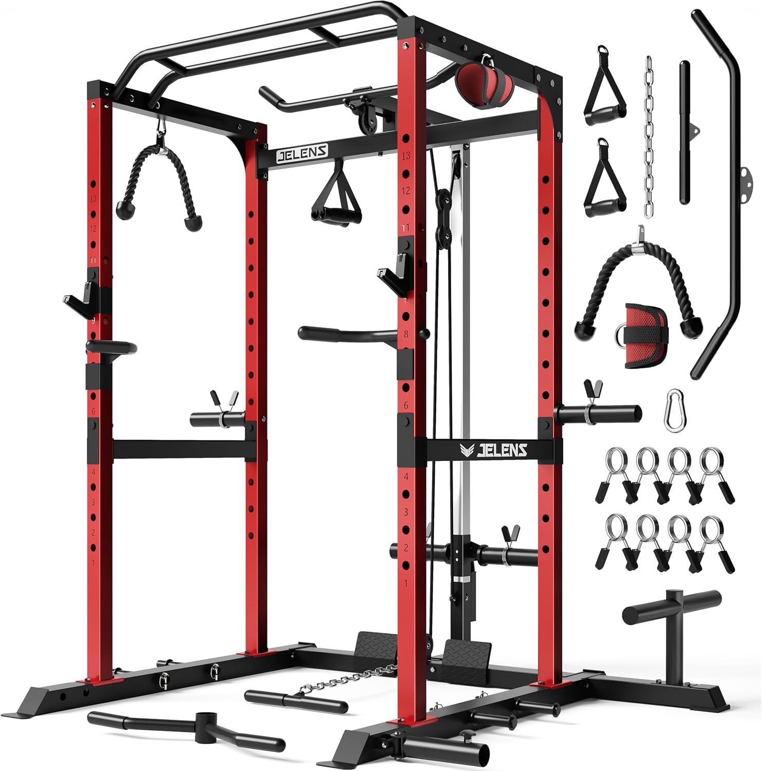 S21 Power Cage, Multi-Function Power Rack with Adjustable Cable Crossover System, 2000LBS Squat Rack for Home Gym