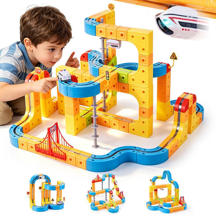 Electric Train Set for Kids: 159 Pcs 3D Flexible Race Track Kit | Magnetic Motorized Rail Track Building Toy