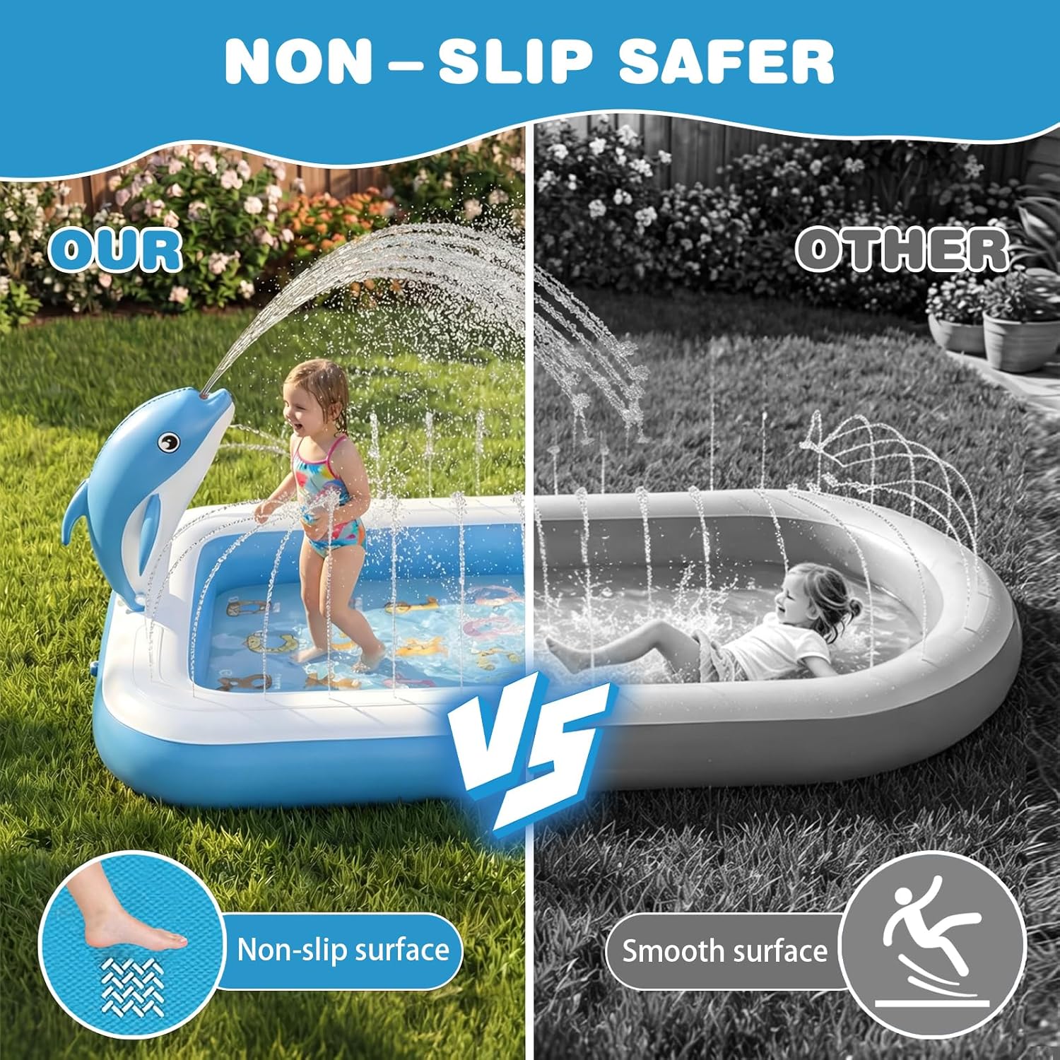 Splash Pads for Toddlers 1-3, Dolphin Toy Sprinkler for Kids, Outdoor Play Mat for Babies, 68" Backyard Inflatable