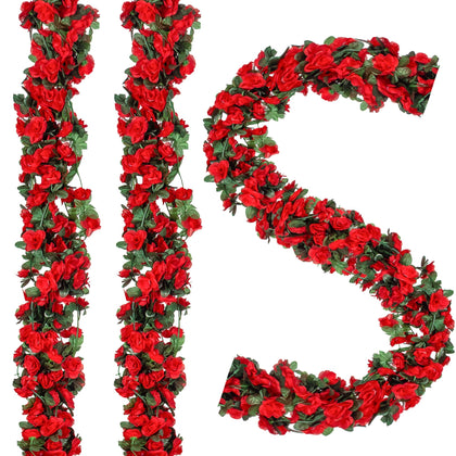 Artificial Red Rose Flower Garlands 10 PCS 82 FT for Backdrop
