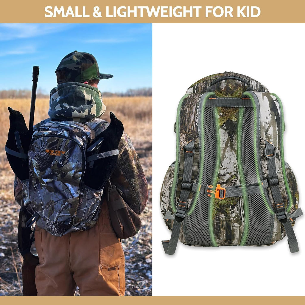 Kids Hunting Backpack 30L, Camo Day Pack for Youth Hunting, Hunting Gear for Boys Ages 7-14, Size 13x6.3x17.7 Inches