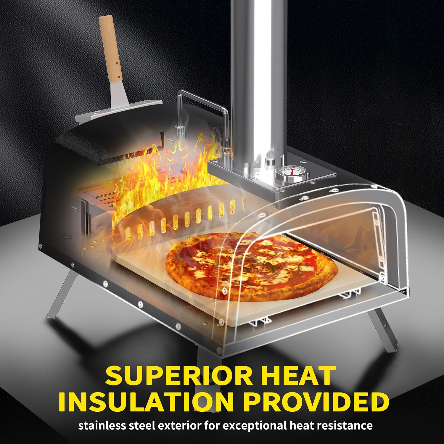 12" Outdoor Pizza Oven, Propane & Wood Fired Steel Pizza Grill