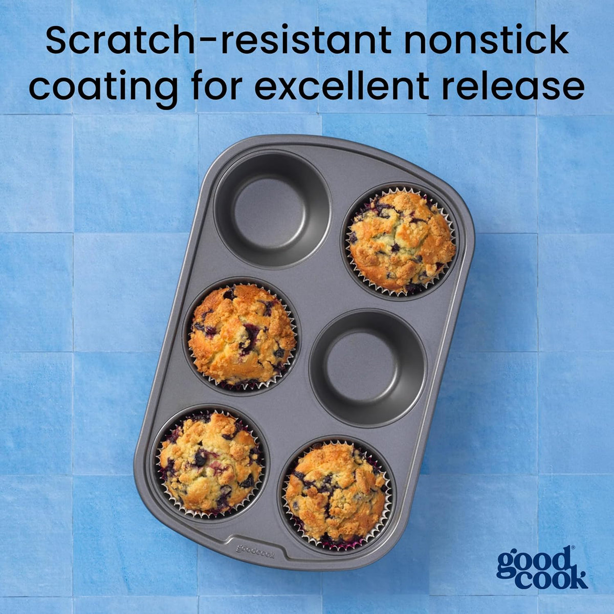Everyday Nonstick Steel Jumbo Texas Muffin Pan, 6-cup, Gray