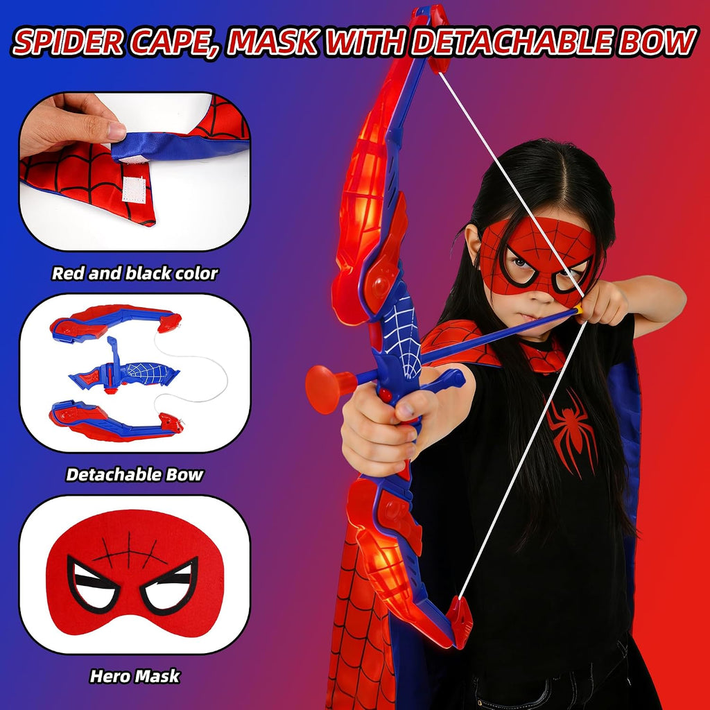 Bow and Arrow Set for Kids, Boy Girl Outdoor Indoor Shoot Game | LED Light Archery Set with Cape Eye Mask, Suction