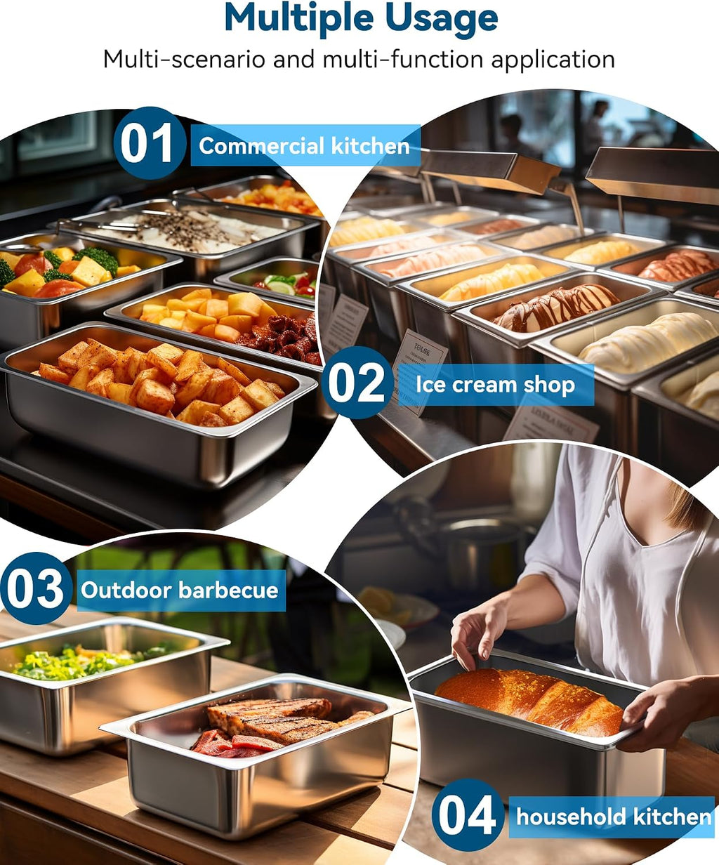 6 Pack Hotel Pans 1/3 Size 6" Deep Stainless Steel Steam Table Pan