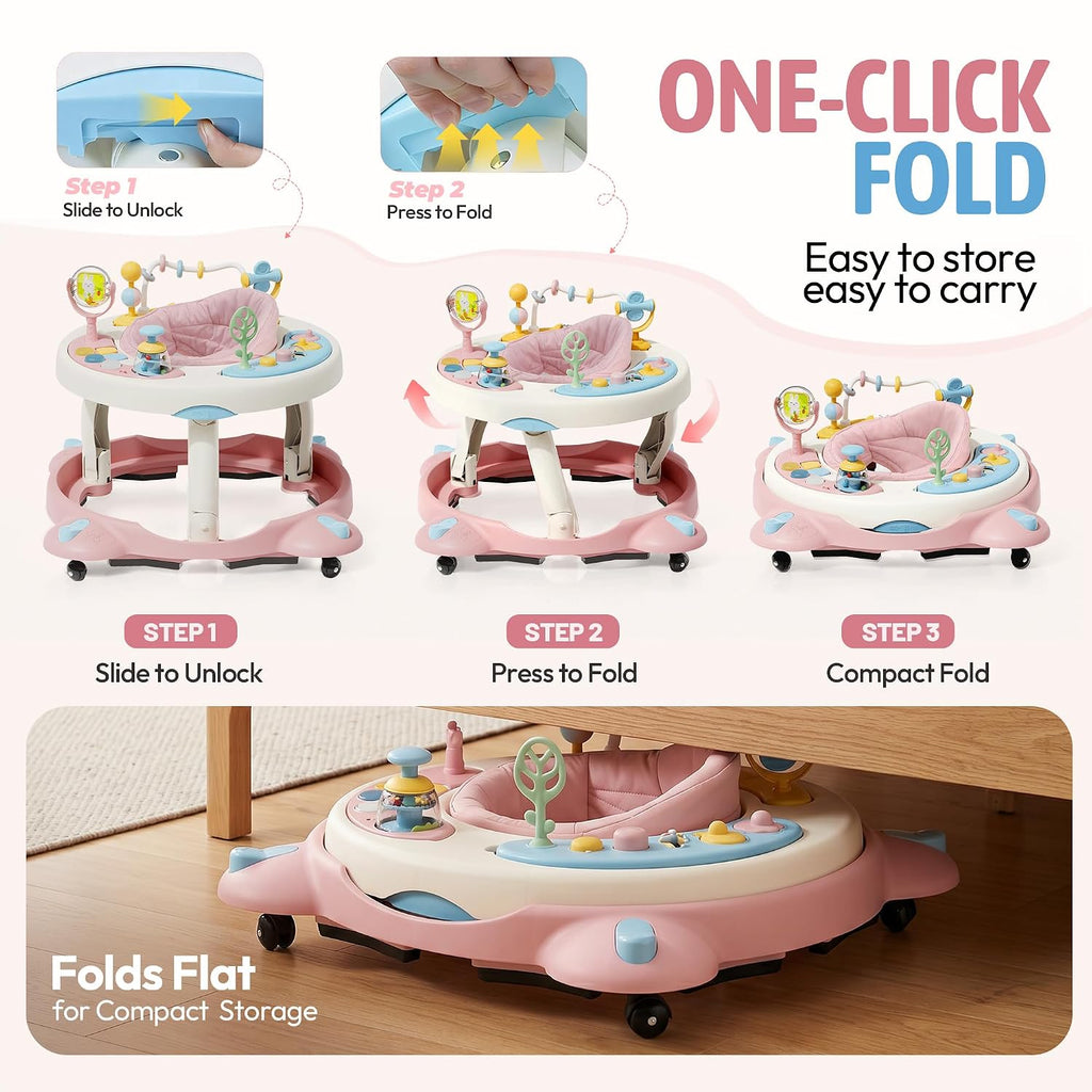 Baby Walker with Wheels,3-in-1 Foldable Infant Walker for Baby 6-12 Months,360° Rotating Seat with Activity