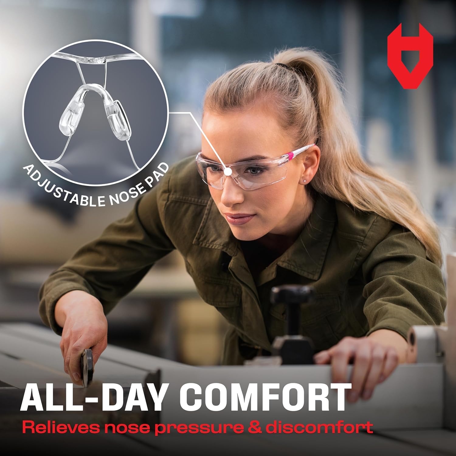 Clear Safety Glasses for Women with Adjustable Frames — Anti Fog Safety Glasses with 100% UV Protection & Scratch