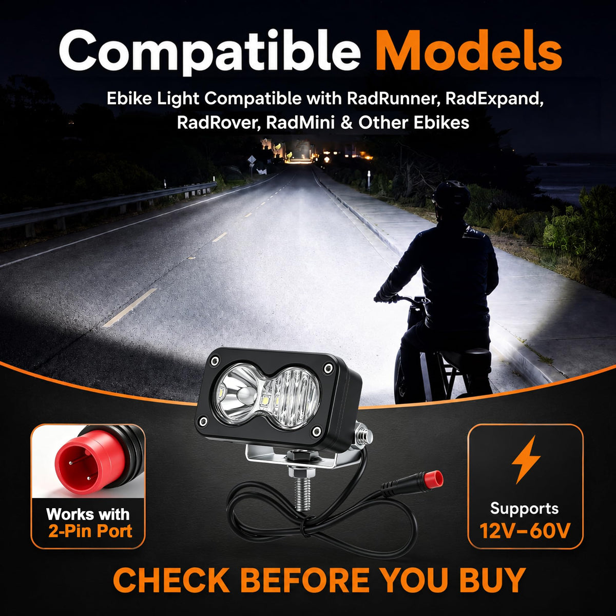 Ebike Headlight 2 Pin Compatible with Baja Light for Ebike