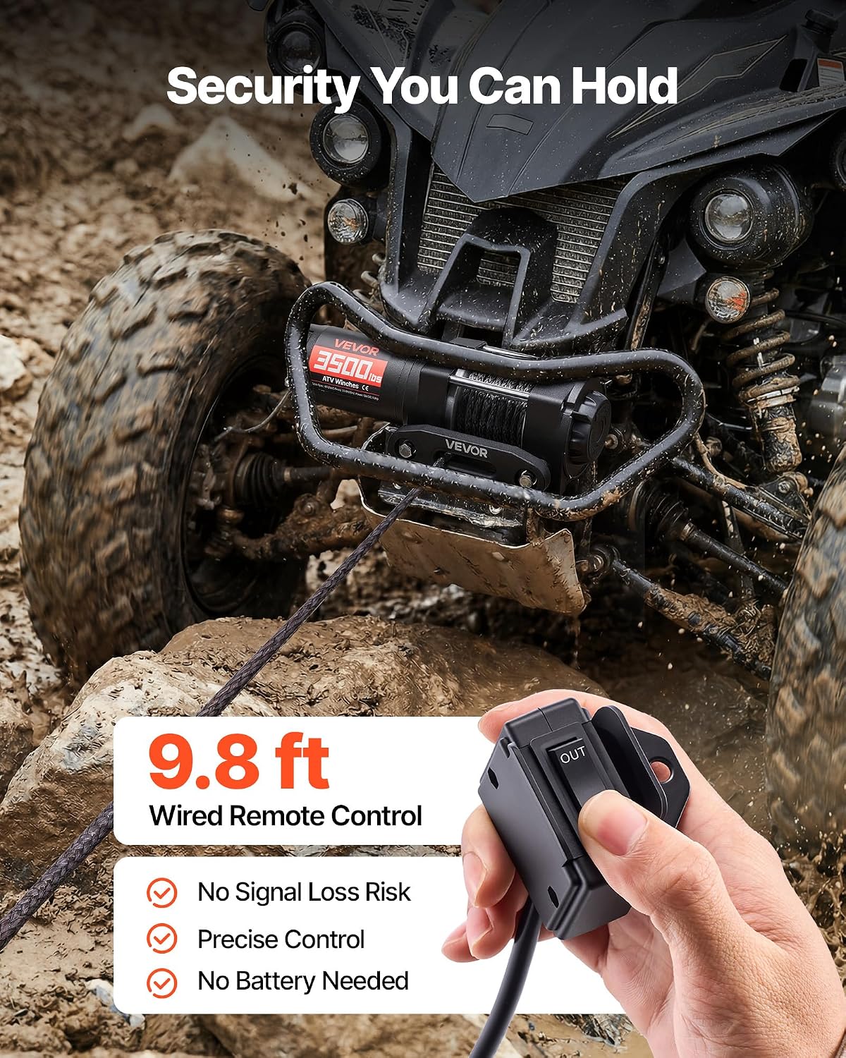 3500 lbs Electric Winch, 12V DC ATV/UTV Winch with Φ0.21 in x 32.8 ft Synthetic Rope & Wired Remote Control, IP55