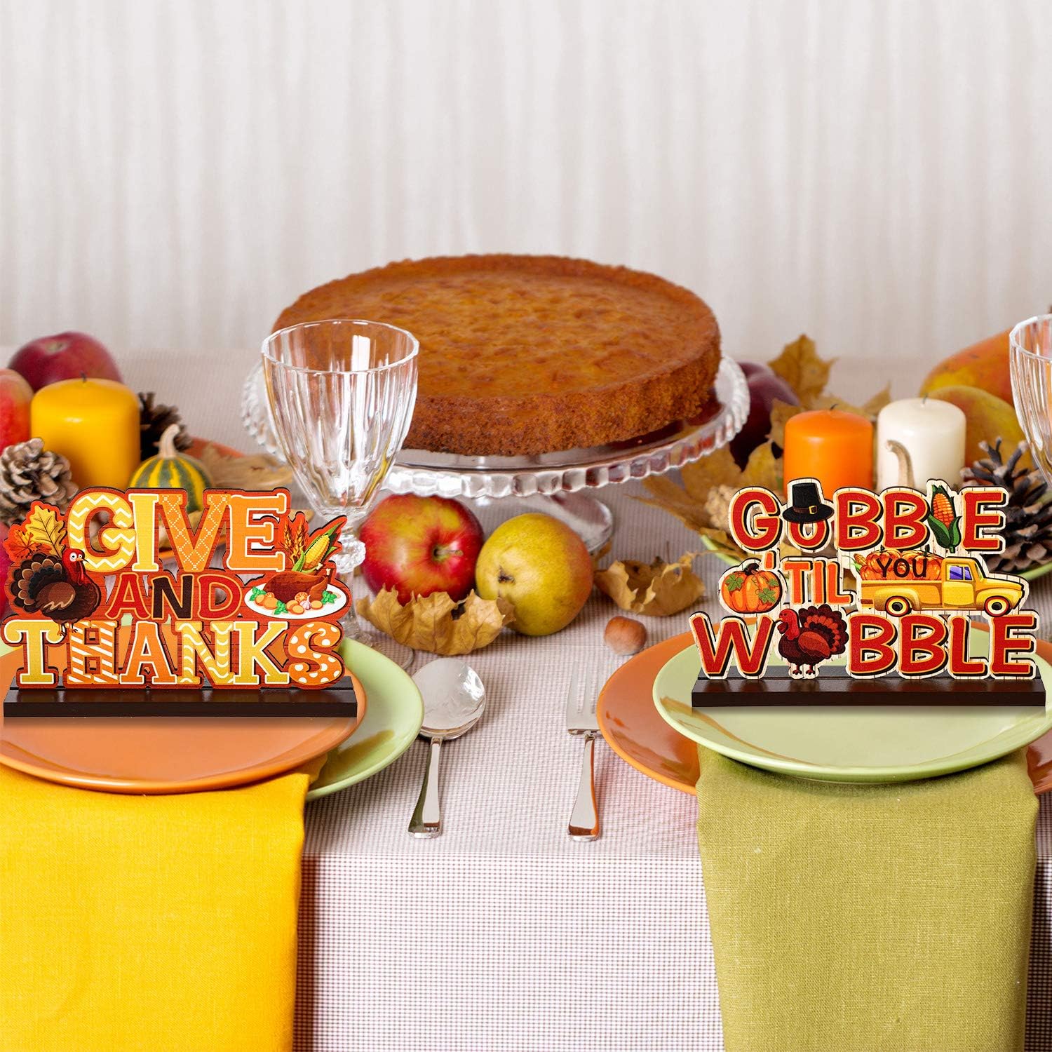 3 Pcs Thanksgiving Decorations Wooden Table Centerpieces for Home, Fall Pumpkin Maple Turkey Decors Signs for Autumn