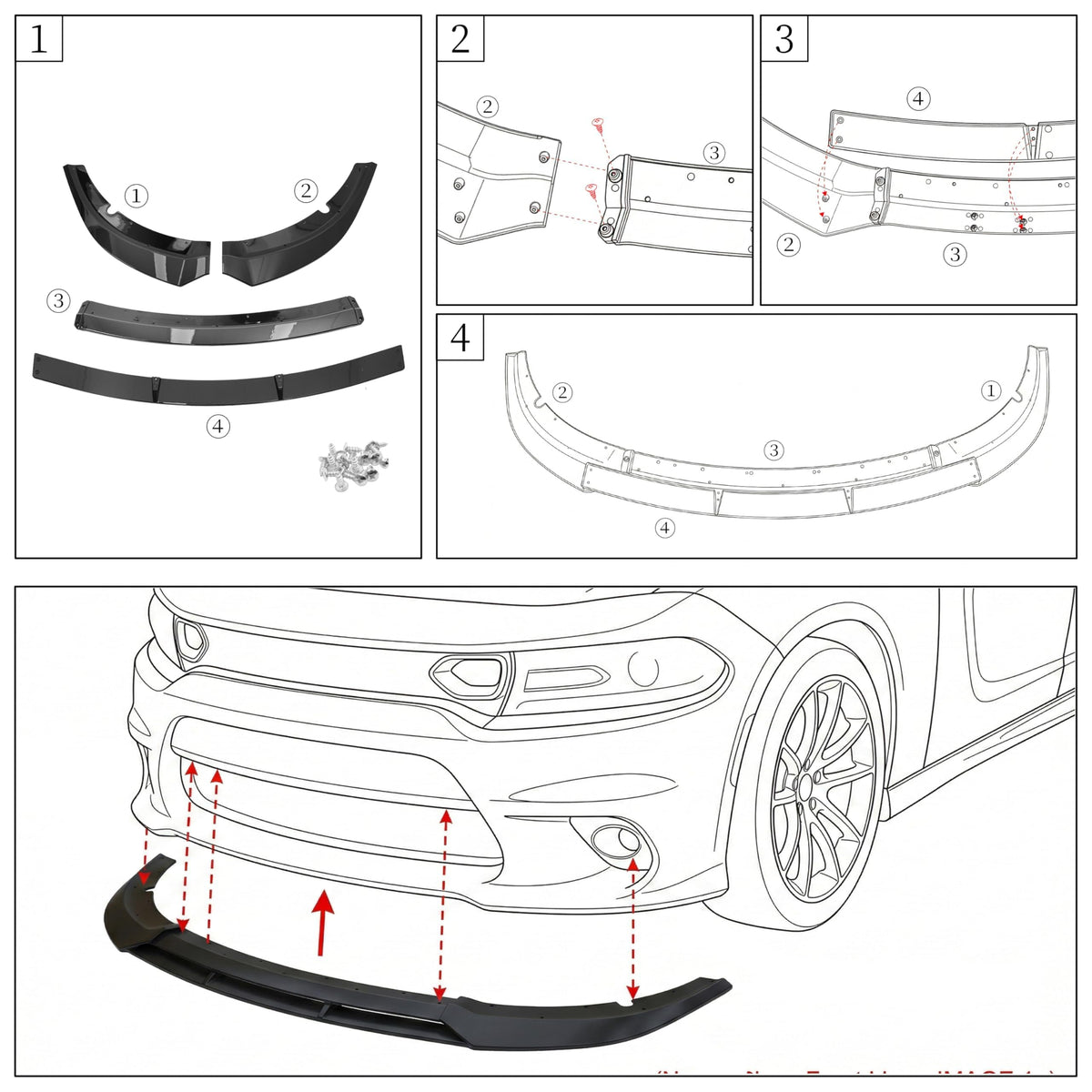 Front Bumper Lip Spoile for 2015-2023 Dodge Charger Accessories