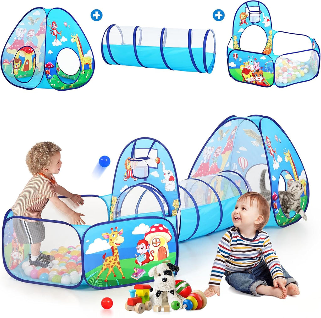 3 in 1 Kids Play Tent with Tunnel and Ball Pit for Boys Girls, Toddler Pop Up Playhouse Toy for Indoor Outdoor
