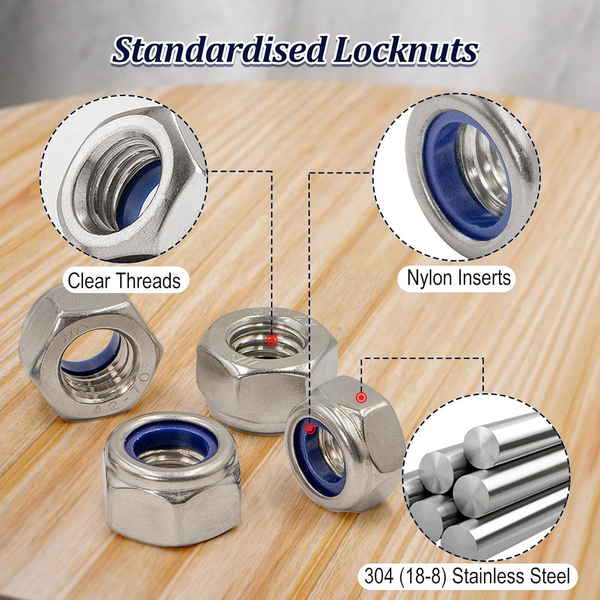 ZQZ 300Pcs Metric Stainless Nylon Lock Nuts Assortment Kit; M3-M12 Locknut