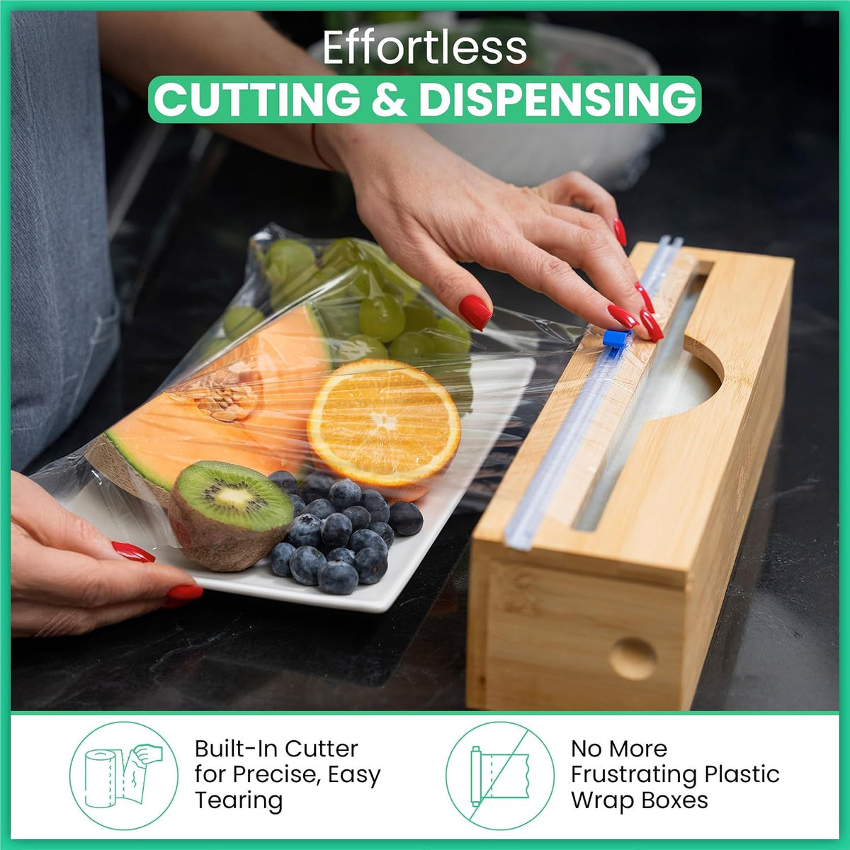 Compostable Plastic Wrap for Food, Bamboo Dispenser with Cutter, 400 Sq Ft