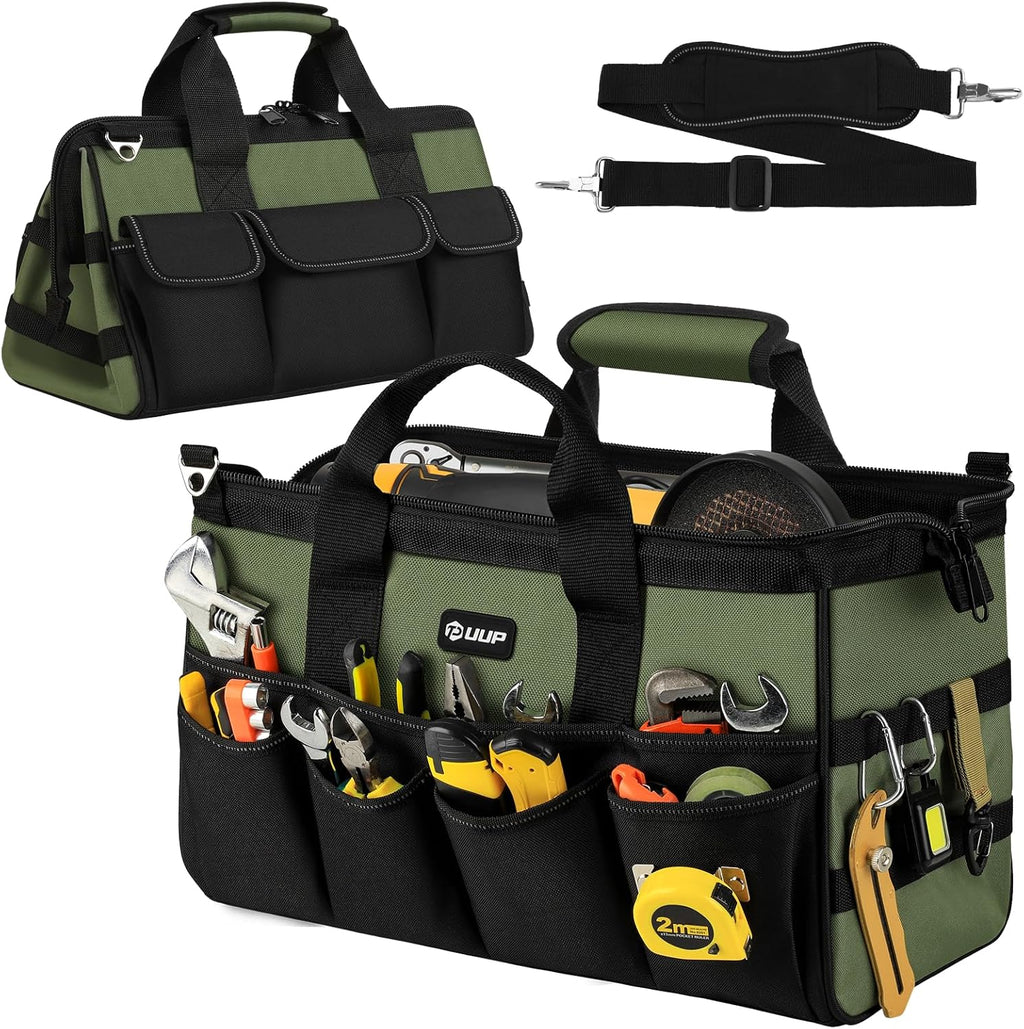 18-Inch Large Tool Bag, 16-Pocket Portable Tool Box Organizer Storage, Heavy Duty Tactical Toolbag with Big Zipper