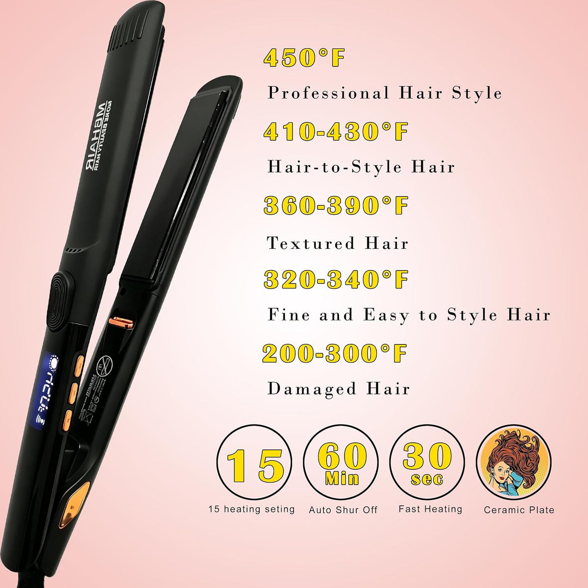 Flat Iron Hair Straightener Curler 2 in 1,Ceramic 1″ Instant Heat up | Negative ions reduce frizz for silky shiny