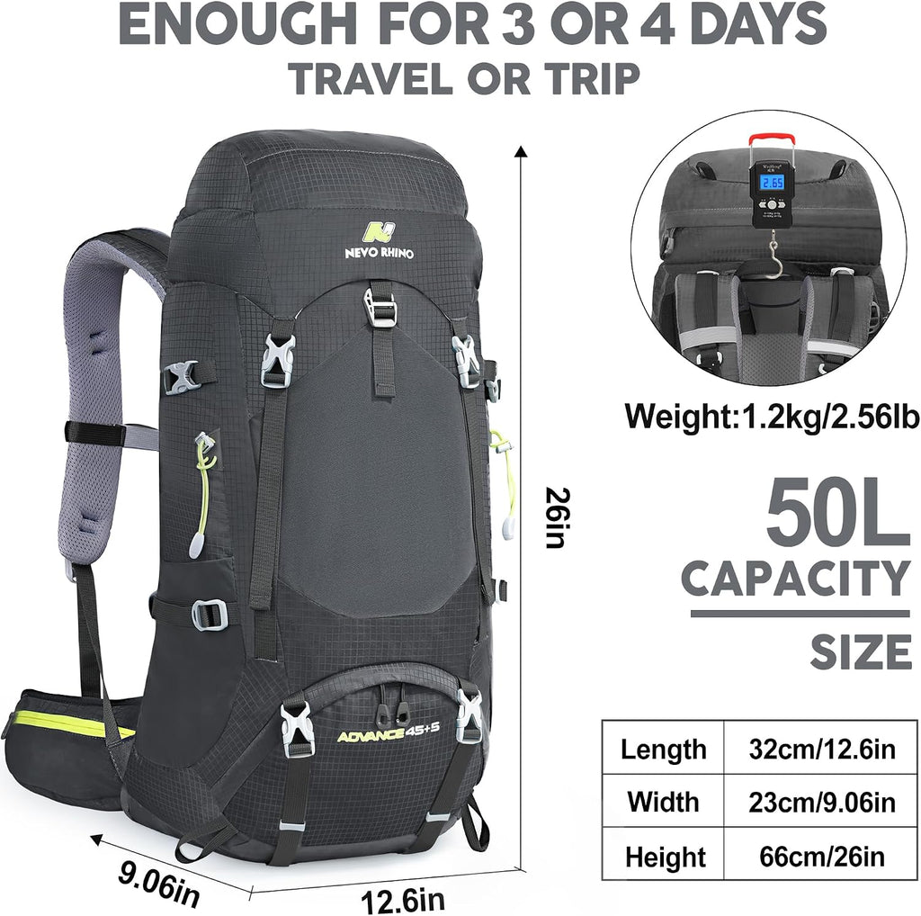 Internal Frame Hiking Backpack 50/60/65/70/80L, Mountain Climbing Camping Backpack Daypack Waterproof Rain Cover
