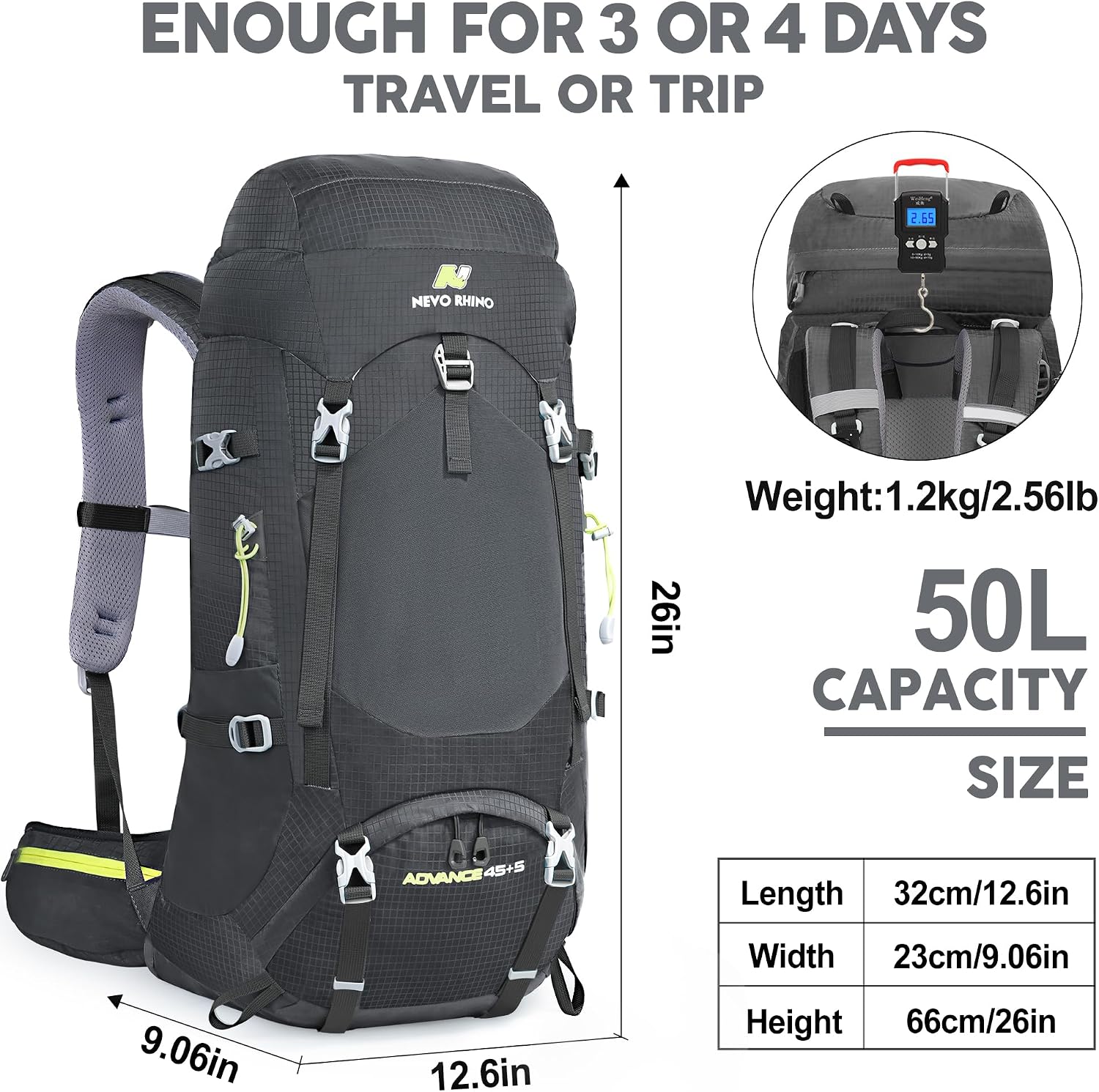 Internal Frame Hiking Backpack 50/60/65/70/80L, Mountain Climbing Camping Backpack Daypack Waterproof Rain Cover