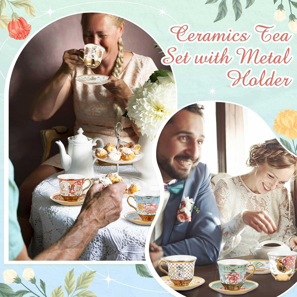 Set of 18 Tea Cups and Saucers, Stylish Style, 5.4 oz