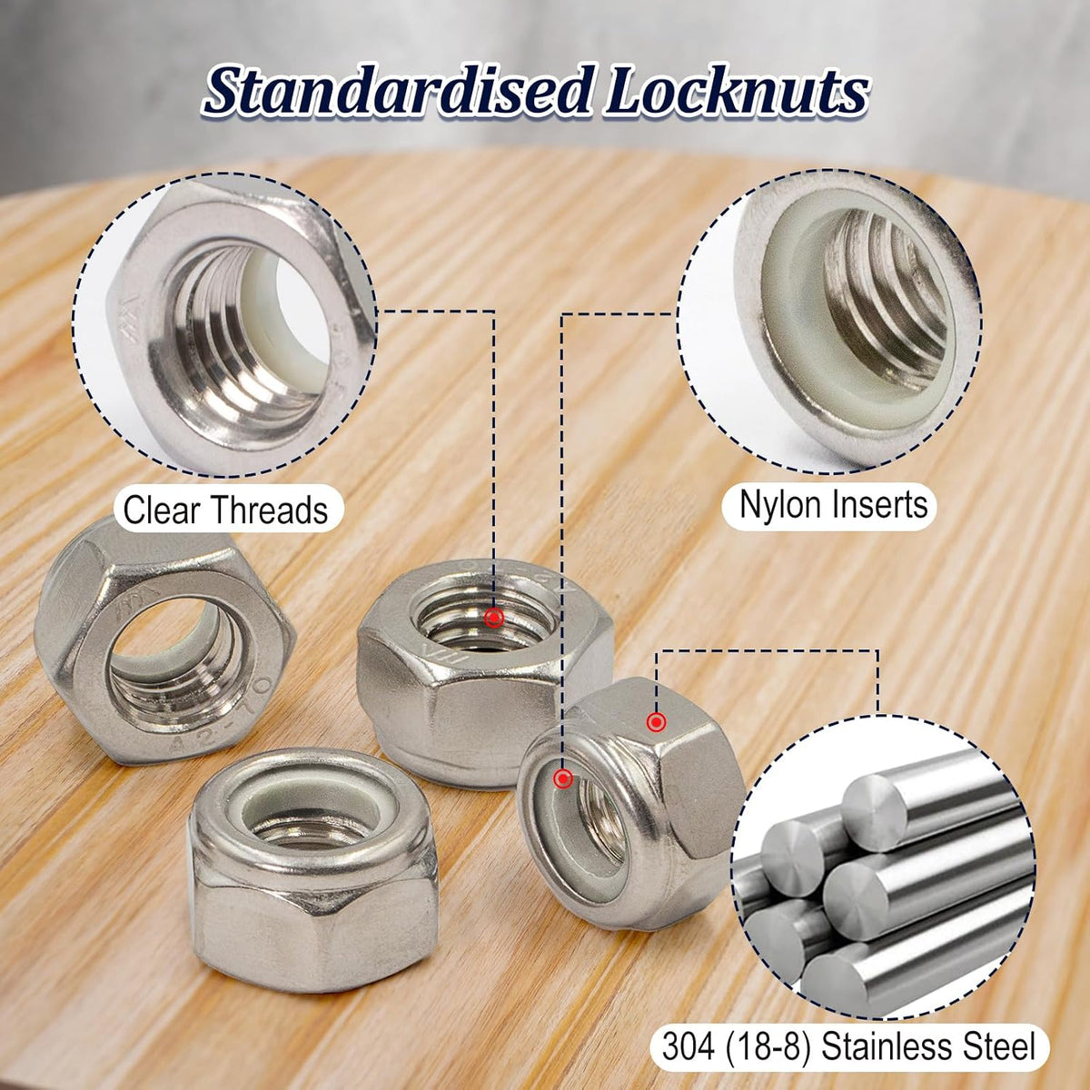 ZQZ 220Pcs SAE Stainless Nylon Lock Nuts Assortment Kit; #6-1/2 Locking Nut