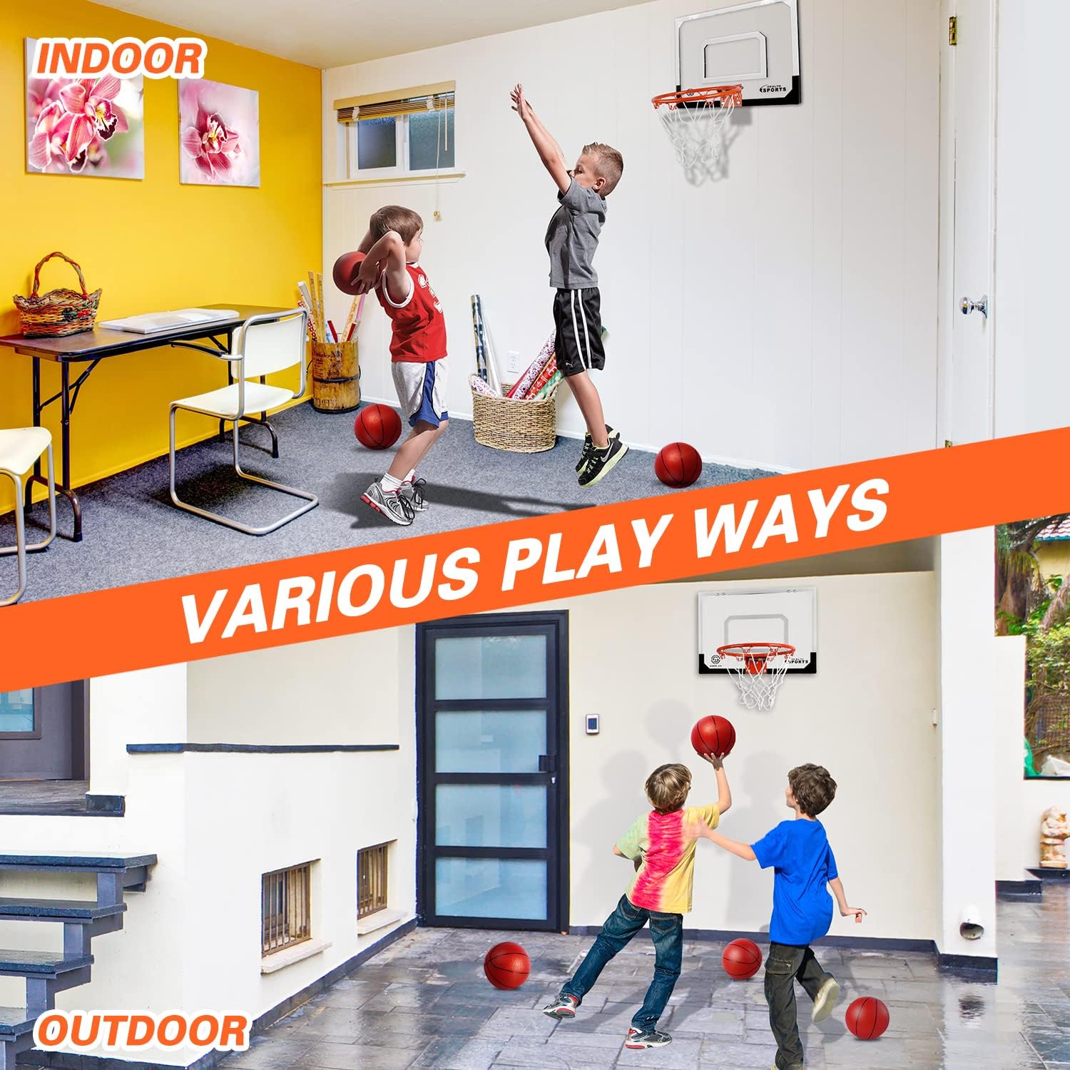 Mini Basketball Hoop Over The Door - Wall Mounted Basketball Hoop Set with Complete Accessories - Basketball Toys
