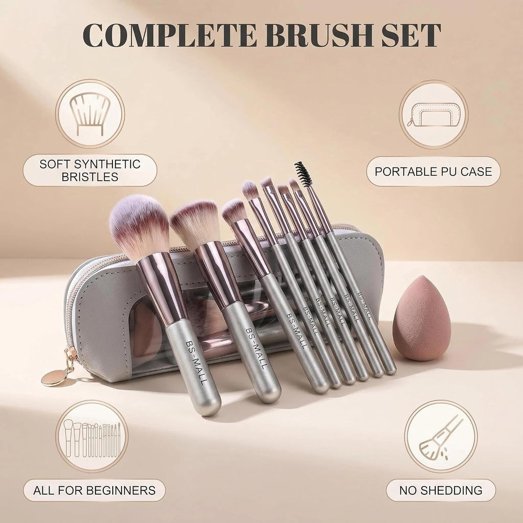 Travel Makeup Brush Set BS-MALL14 PCS Professional Makeup Brushes with Case & Sponge for Foundation, Concealer