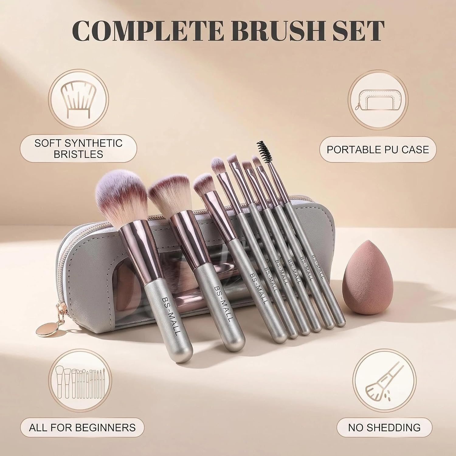 Travel Makeup Brush Set BS-MALL14 PCS Professional Makeup Brushes with Case & Sponge for Foundation, Concealer