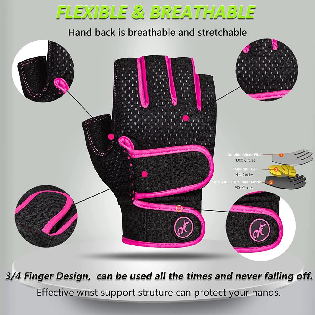 Workout Gloves Padded Weight Lifting Gloves for Men/Women, [3MM Gel] Fingerless Grip Gym Gloves Fitness Gloves for