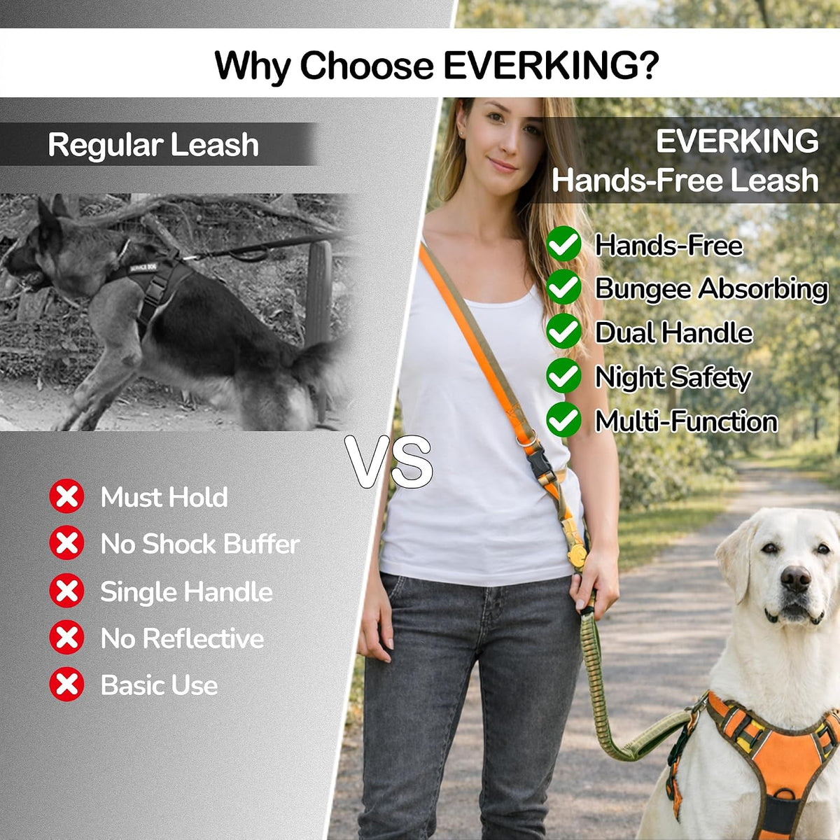 Hands-Free Dog Leash with Waist Belt for Running & Walking